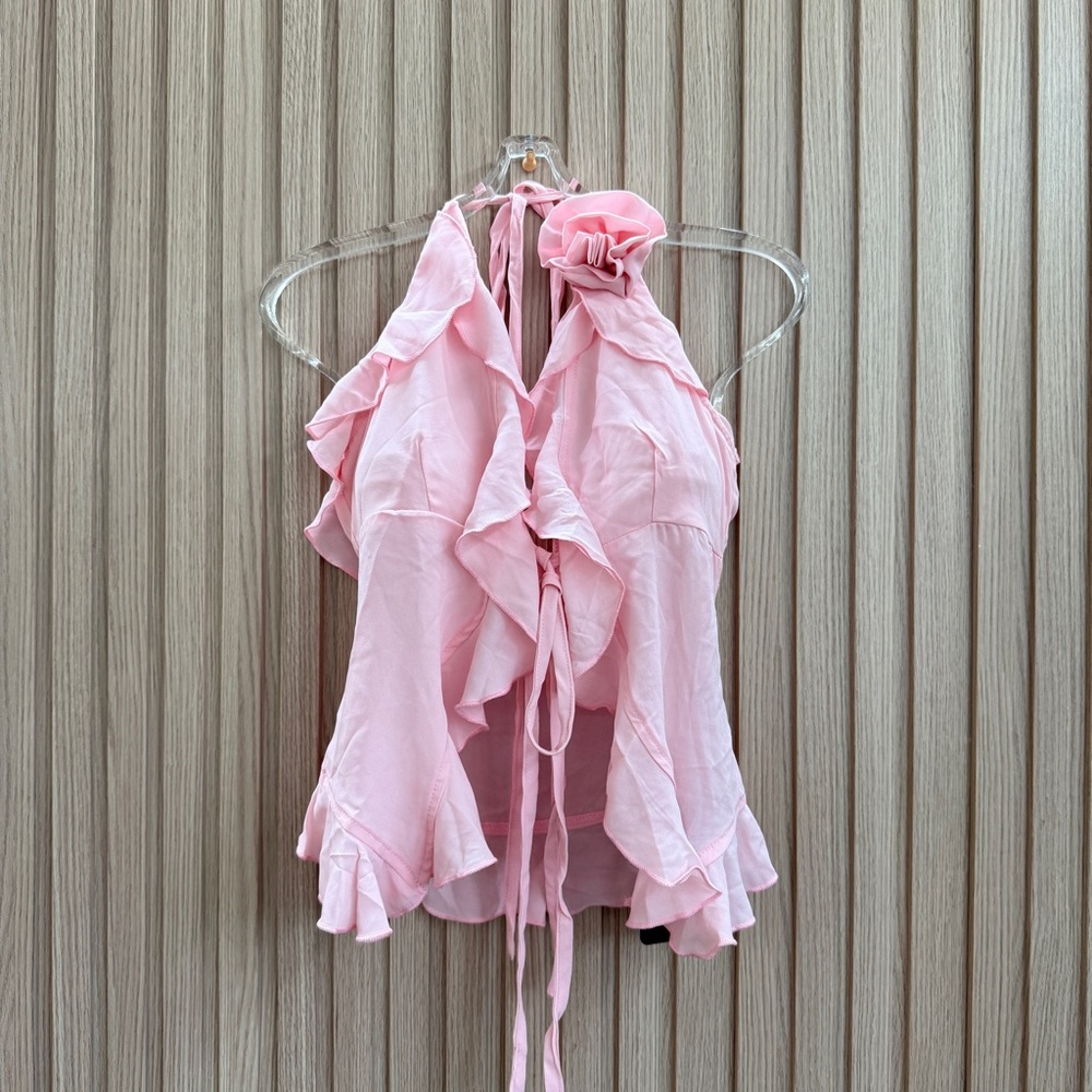 New SHEIN Light Pink Ruffled Halter Blouse
